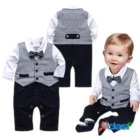 Baby Boys Basic Romper Cotton Formal Gray Grid Pattern Color