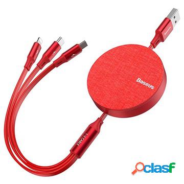 Baseus 3-in-1 Retractable USB Cable - 1.2m - Red