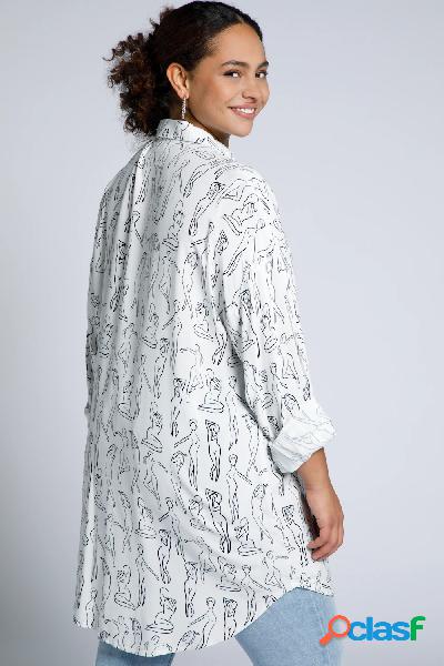 Blusa oversize con colletto da camicia, maniche lunghe e