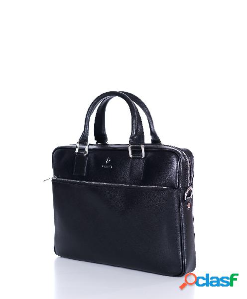 Borsa Ventiquattrore In Pelle Di Vitello Nera Saffiano Tasca