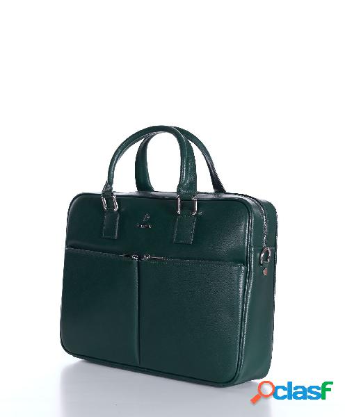 Borsa Ventiquattrore In Pelle Di Vitello Verde Saffiano Con