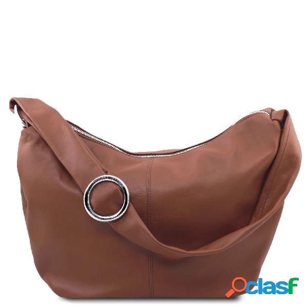 Borsa hobo in pelle morbida Cannella