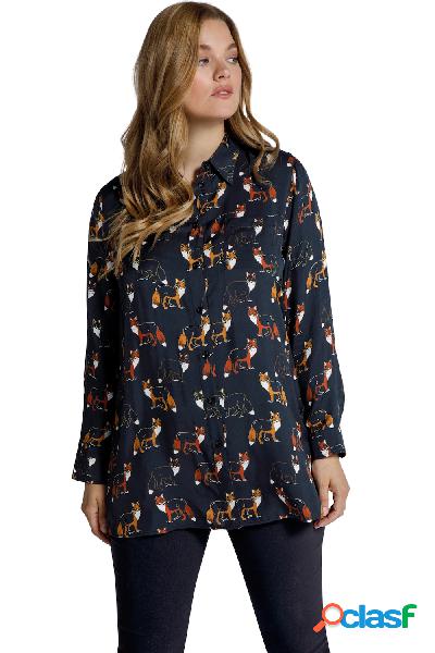 Camicia con volpi, colletto da camicia e maniche lunghe,