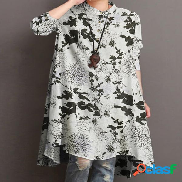Camicie da donna con stampa floreale al ginocchio Lunghezza