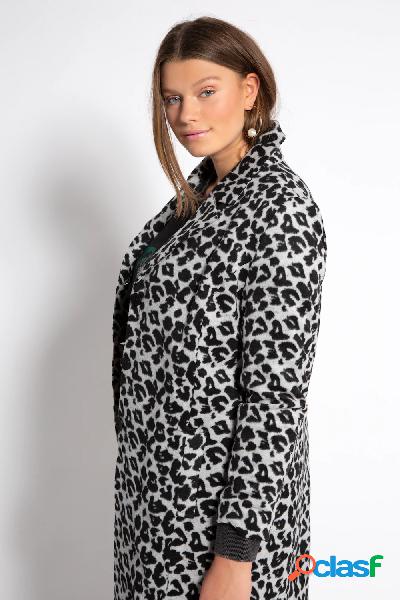 Cappotto con risvolti, fantasia leopardata, maniche lunghe,
