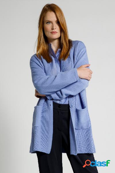 Cardigan a costa inglese con scollo a V e colletto alto,