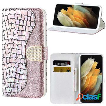 Custodia a Portafoglio Croco Bling per Samsung Galaxy S22