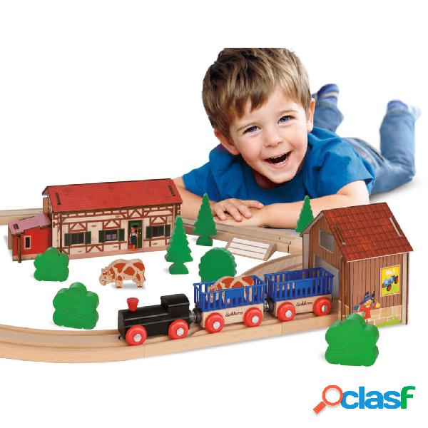 Eichhorn Set Trenino Giocattolo con Fattoria 41 pz in Legno