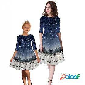 Family Look Dress Daily Galaxy Print Blue Purple Knee-length