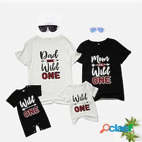 Family Look Tops Graphic Print Black Short Sleeve Matching