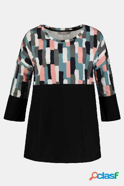 Felpa, fantasia, oversize, maniche a 3/4, Donna, Nero,