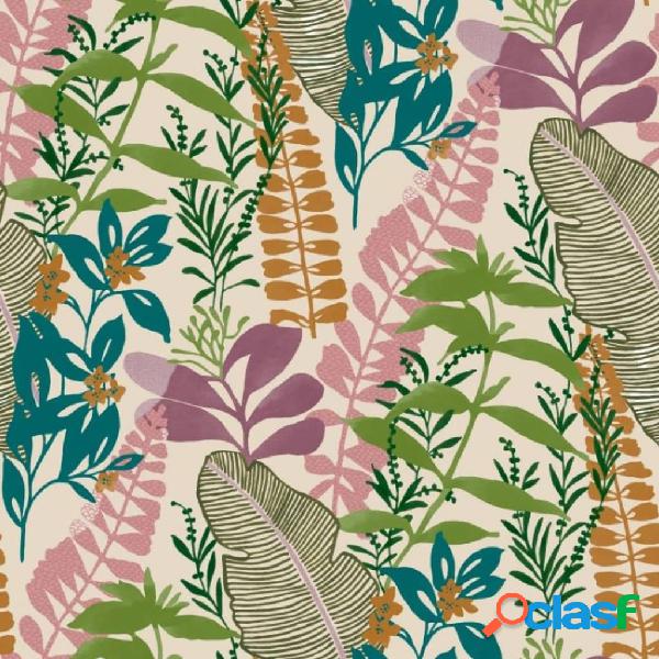 Good Vibes Carta da Parati Big Leaves Verde e Rosa