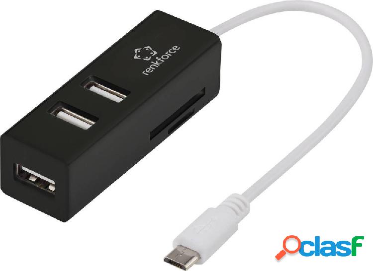 Hub OTG USB 2.0 a 3 porte Renkforce con lettore di schede SD