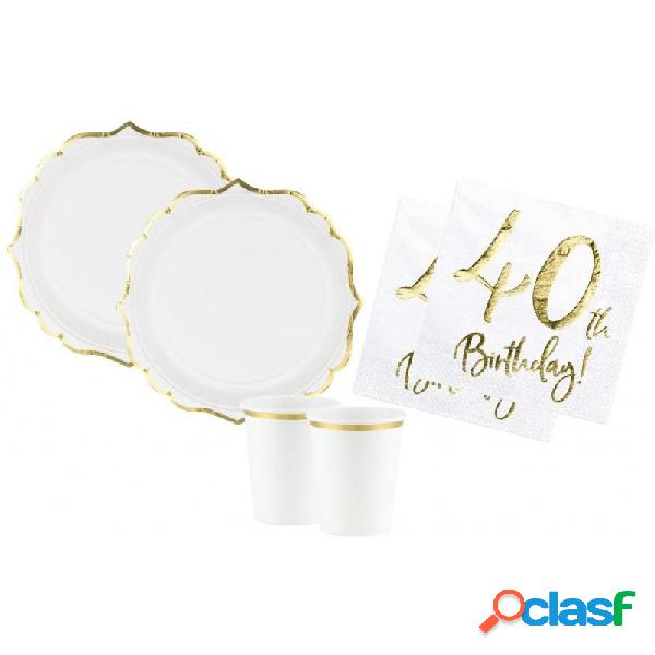 KIT N.2 BIANCO ORO COMPLEANNO 40 ANNI - PER 12 PERSONE