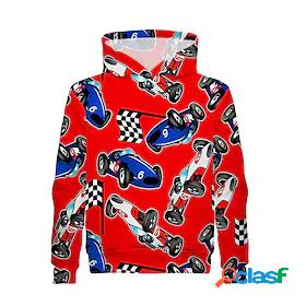 Kids Boys Hoodie Long Sleeve Red 3D Print Cartoon Car Daily