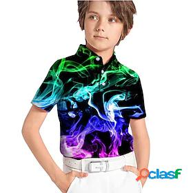 Kids Boys Polo Shirt Short Sleeve 3D Print Button Graphic