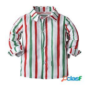 Kids Boys Shirt Blouse Long Sleeve Stripe Rainbow Cotton