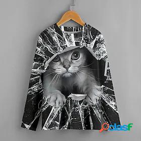 Kids Boys T shirt Long Sleeve Black 3D Print Cat Geometric