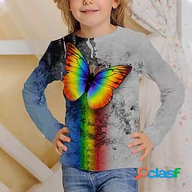 Kids Girls T shirt Long Sleeve Butterfly 3D Print Light gray