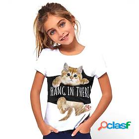 Kids Girls T shirt Short Sleeve White 3D Print Cat Print Cat