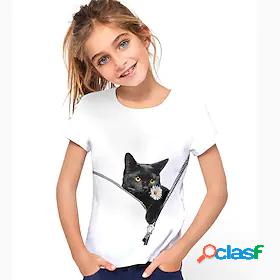 Kids Girls T shirt Short Sleeve White 3D Print Cat Print Cat