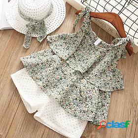 Kids Girls Tank Shorts Clothing Set Short Sleeve 3 Pieces