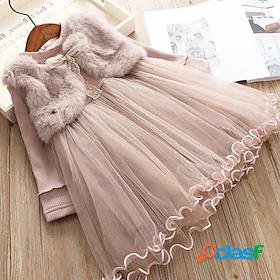 Kids Little Dress Girls Solid Color Mesh Blushing Pink Gray