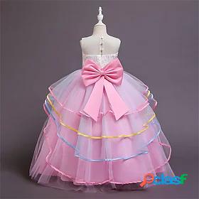 Kids Little Girls Dress Plain Party Daily Tulle Dress Bow