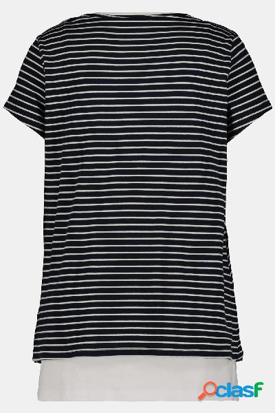 Maglia a doppio strato a righe, top lungo in tinta unita,