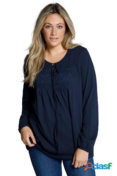 Maglia di cotone biologico con pizzo, scollo a V e maniche