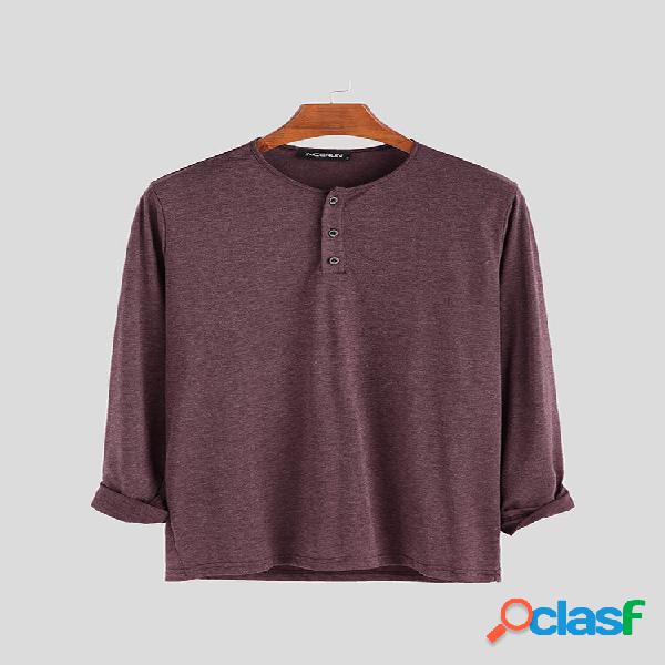 Mens Cotton Vintage Pulsanti Camicie casual a maniche lunghe