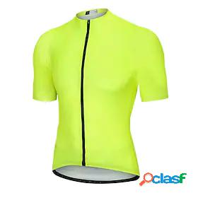 Mens Cycling Jersey Short Sleeve Yellow Solid Color Bike