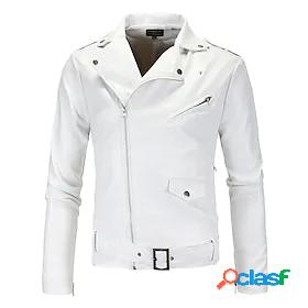 Mens Faux Leather Jacket Daily Fall Winter Short Coat V Neck