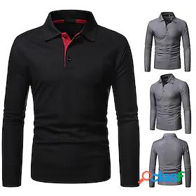 Mens Golf Shirt Solid Color Collar Street Daily Long Sleeve