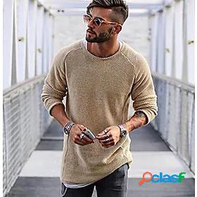 Mens Pullover Solid Colored Sweaters Long Sleeve Raglan