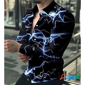 Mens Shirt Optical Illusion 3D Print Turndown Street Casual