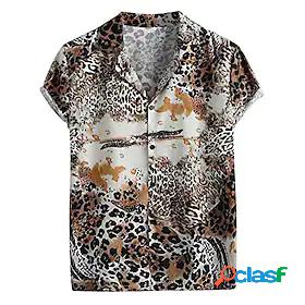 Mens Shirt Pattern Collar Party Holiday Short Sleeve Tops