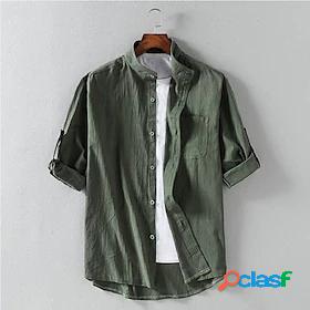 Mens Shirt Solid Colored Collar Standing Collar Daily 3/4