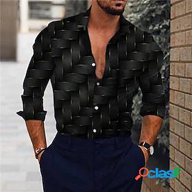 Mens Shirt Striped Optical Illusion 3D Print Turndown Street