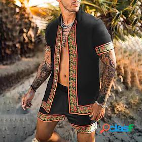 Mens Shirt Suits Shirt Leaves Turndown Casual Daily Short