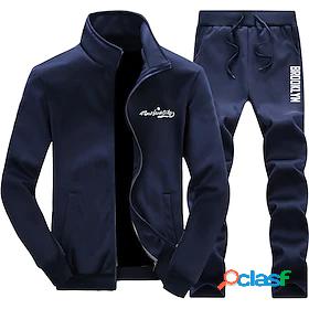Mens Sweatsuit 2 Piece Set Elastic Waistband Stand Collar