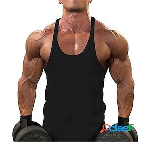 Mens Tank Top Vest Shirt Solid Colored Round Neck Sports Gym