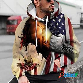 Mens Unisex American US Flag Graphic Prints Pullover Hoodie