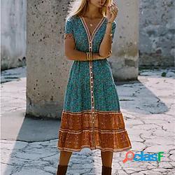 Per donna Abito linea A Vestito longuette Blu Rosso Manica