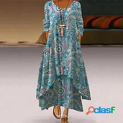 Per donna Abito linea A Vestito longuette Verde Bianco Viola