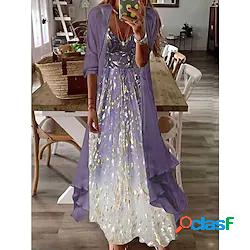 Per donna Vestito svasato Blu foschia Viola Mezza manica