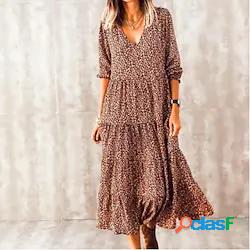Per donna Vestito svasato Vestito longuette Blu Marrone