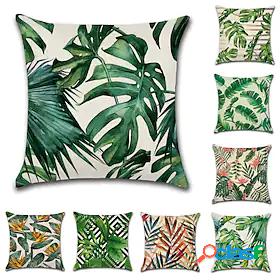 Pillow Cover 1PC Faux Linen Soft FloralPlants Square Throw