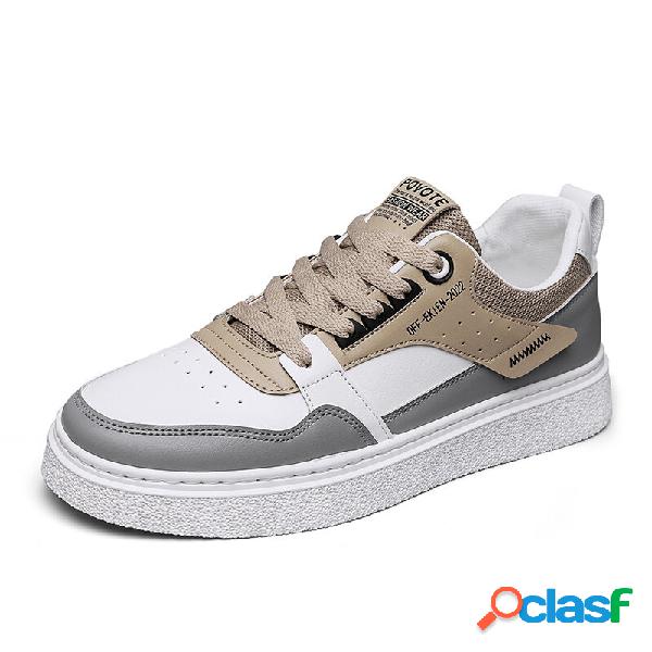 Scarpe sportive casual stringate da uomo in pelle microfibra