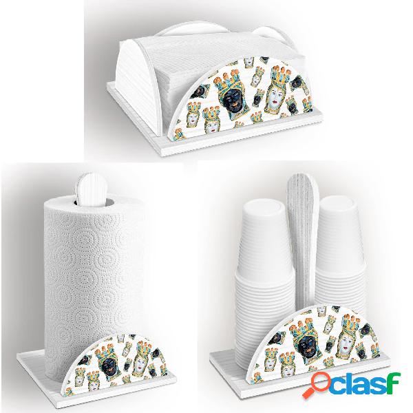 Set 3 pezzi Porta bicchieri, Portatovaglioli, Porta scottex